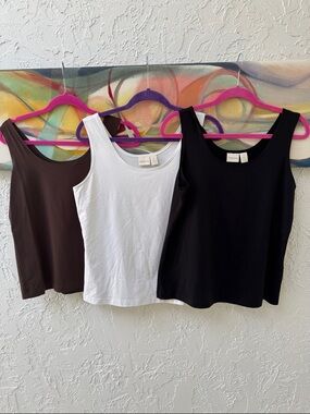 Chico's 3-Pack Microfiber Tank Tops in Black, White & Chocolate Brown Size 2/LG